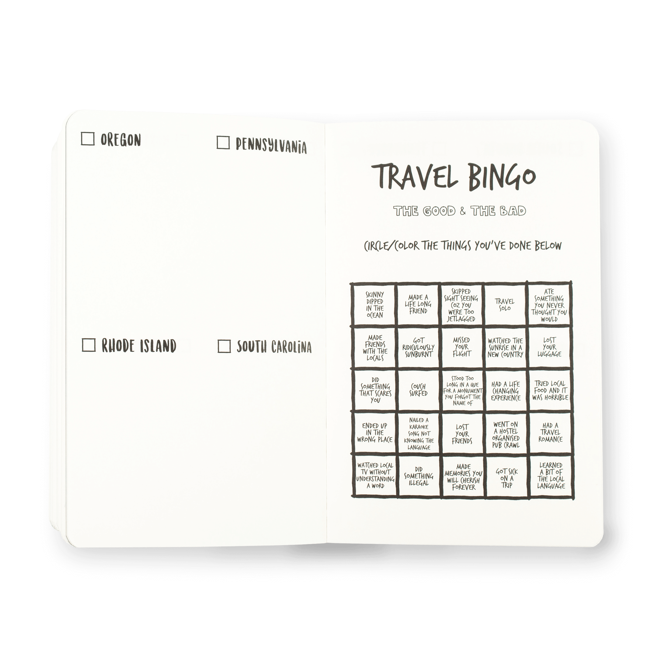 The Adventure Book pages travel bingo 50 United States of America USA Travel Journal